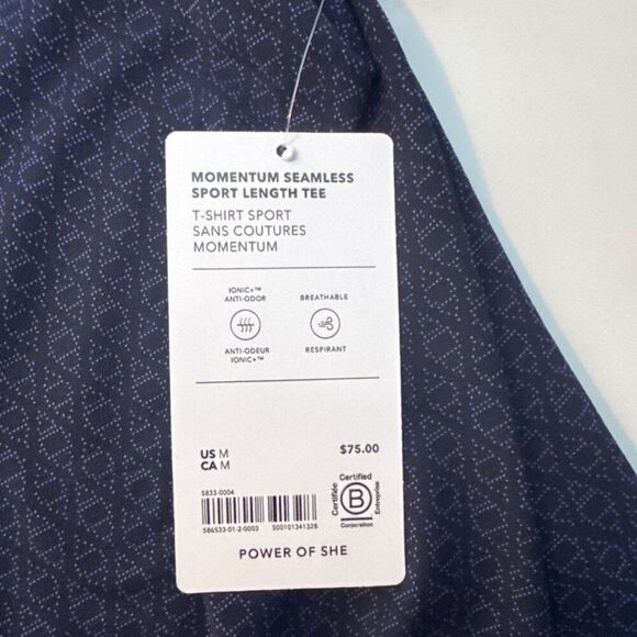 Athleta Momentum Seamless Short Sleeve Tee M Indigo Diamond Pattern Lightweight - Picture 5 of 6
